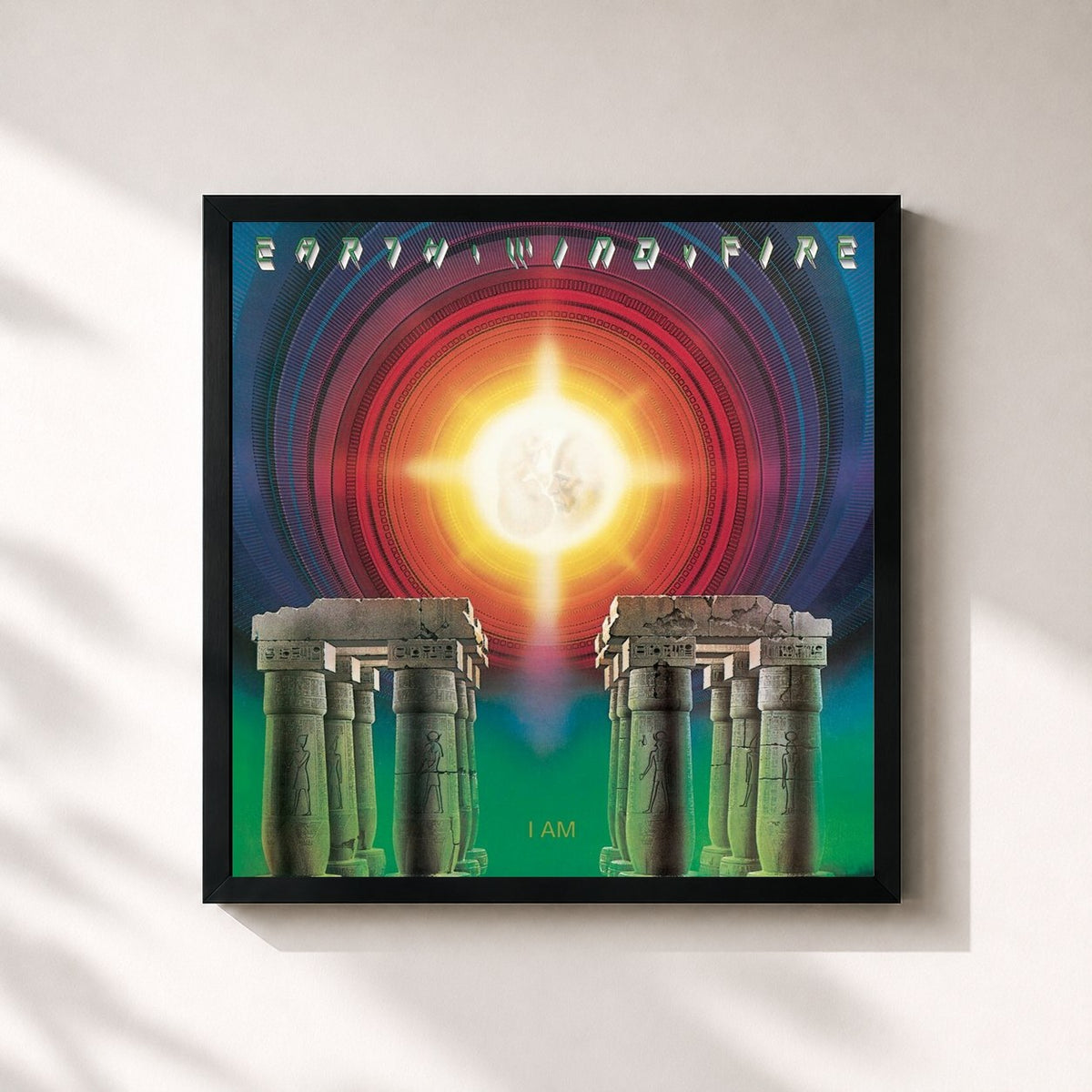 #noir I Am by Earth, Wind & Fire as a square framed art print, black 32x32 cm frame