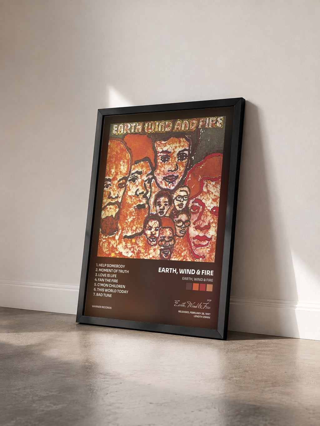 #noir Tableau de l'album Earth, Wind & Fire de Earth, Wind & Fire vu de trois quarts, cadre noir