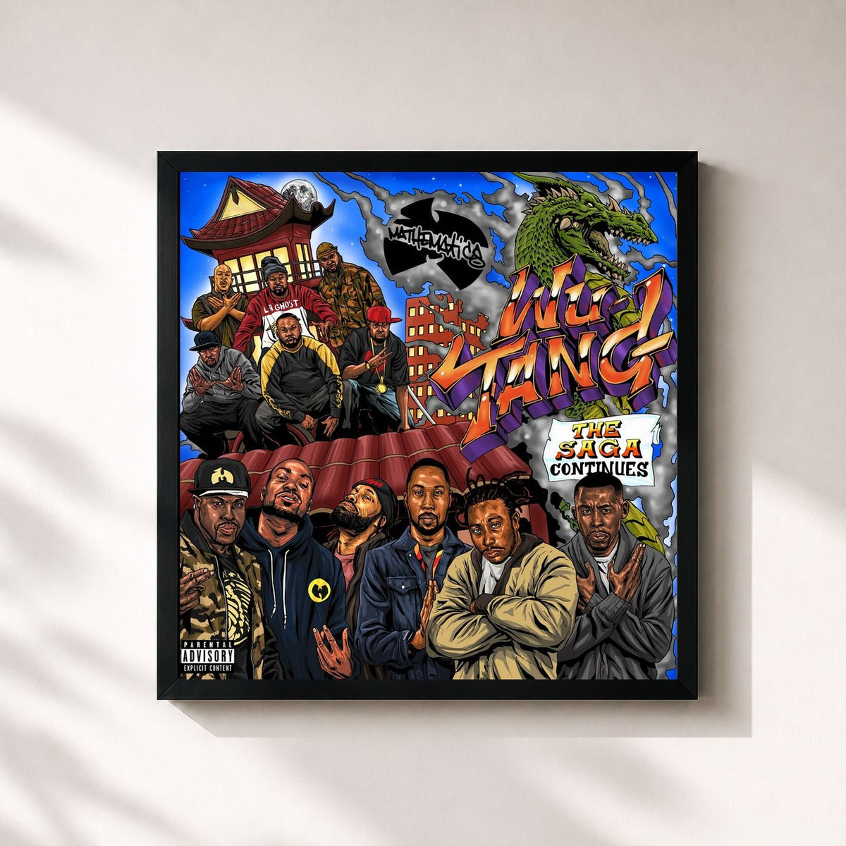 #noir The Saga Continues by Wu-Tang Clan as a square framed art print, black 32x32 cm frame