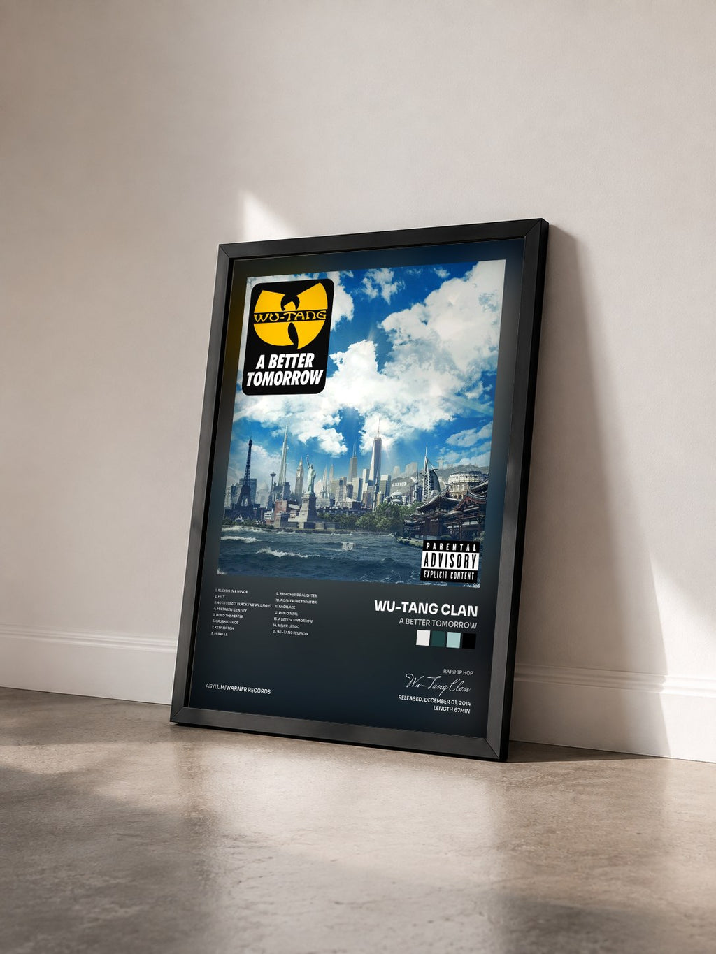 #noir Tableau de l'album A Better Tomorrow de Wu-Tang Clan vu de trois quarts, cadre noir