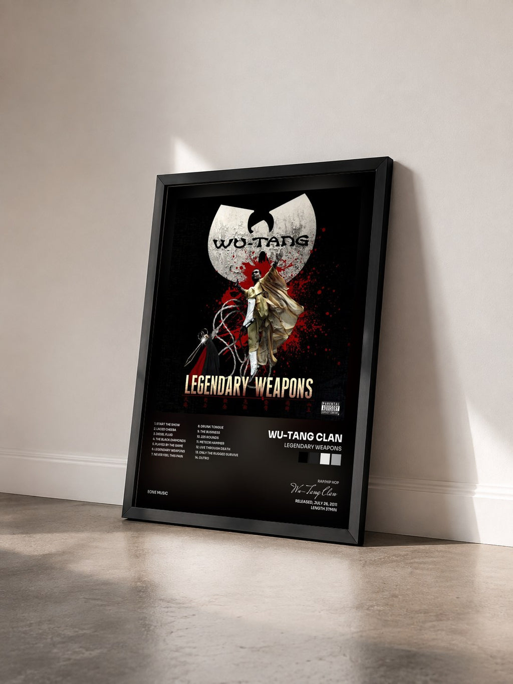 #noir Legendary Weapons de Wu-Tang Clan en lámina enmarcada vista de tres cuartos, marco negro