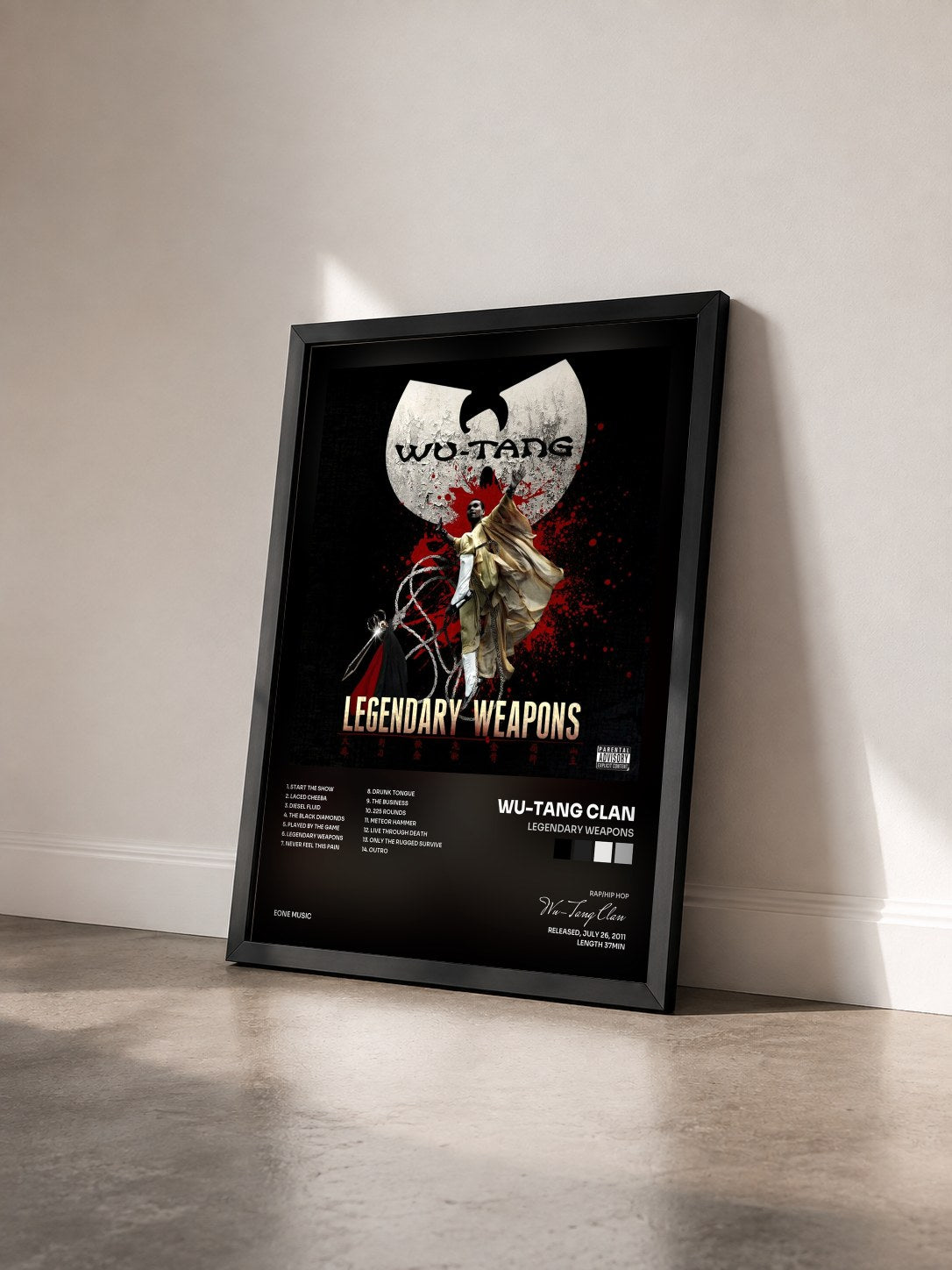 #noir Legendary Weapons by Wu-Tang Clan as a framed art print seen at an angle, black frame