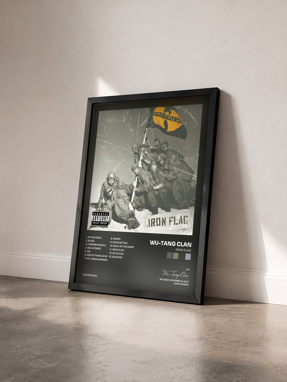 #noir Iron Flag by Wu-Tang Clan as a framed art print seen at an angle, black frame