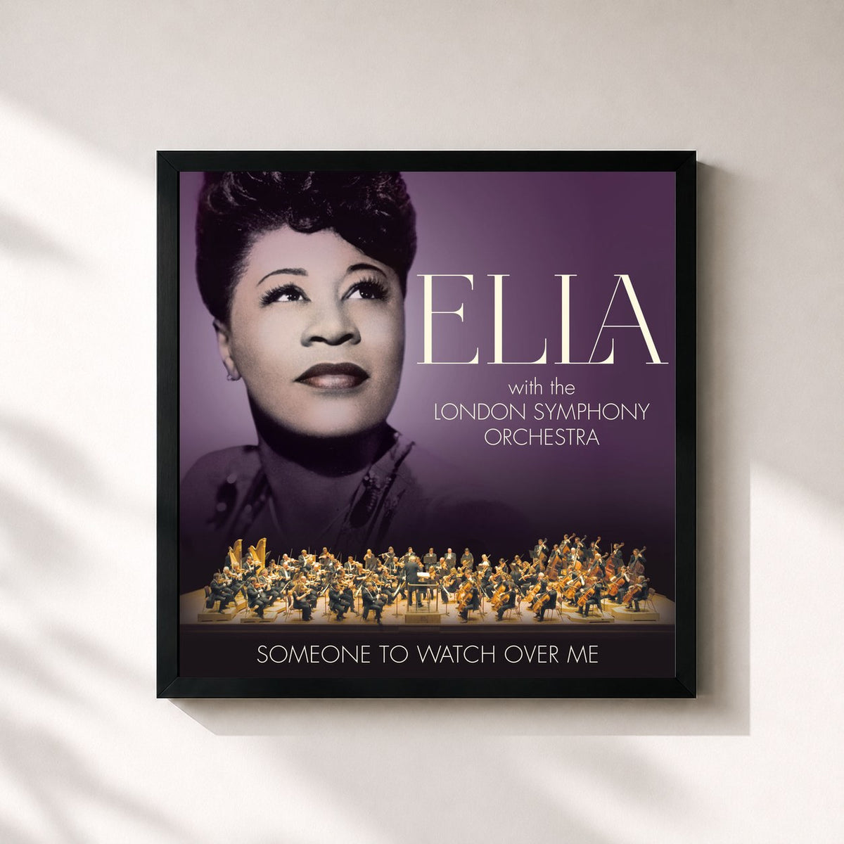 #noir Tableau carré de l'album Someone To Watch Over Me de Ella Fitzgerald, cadre noir 32x32 cm
