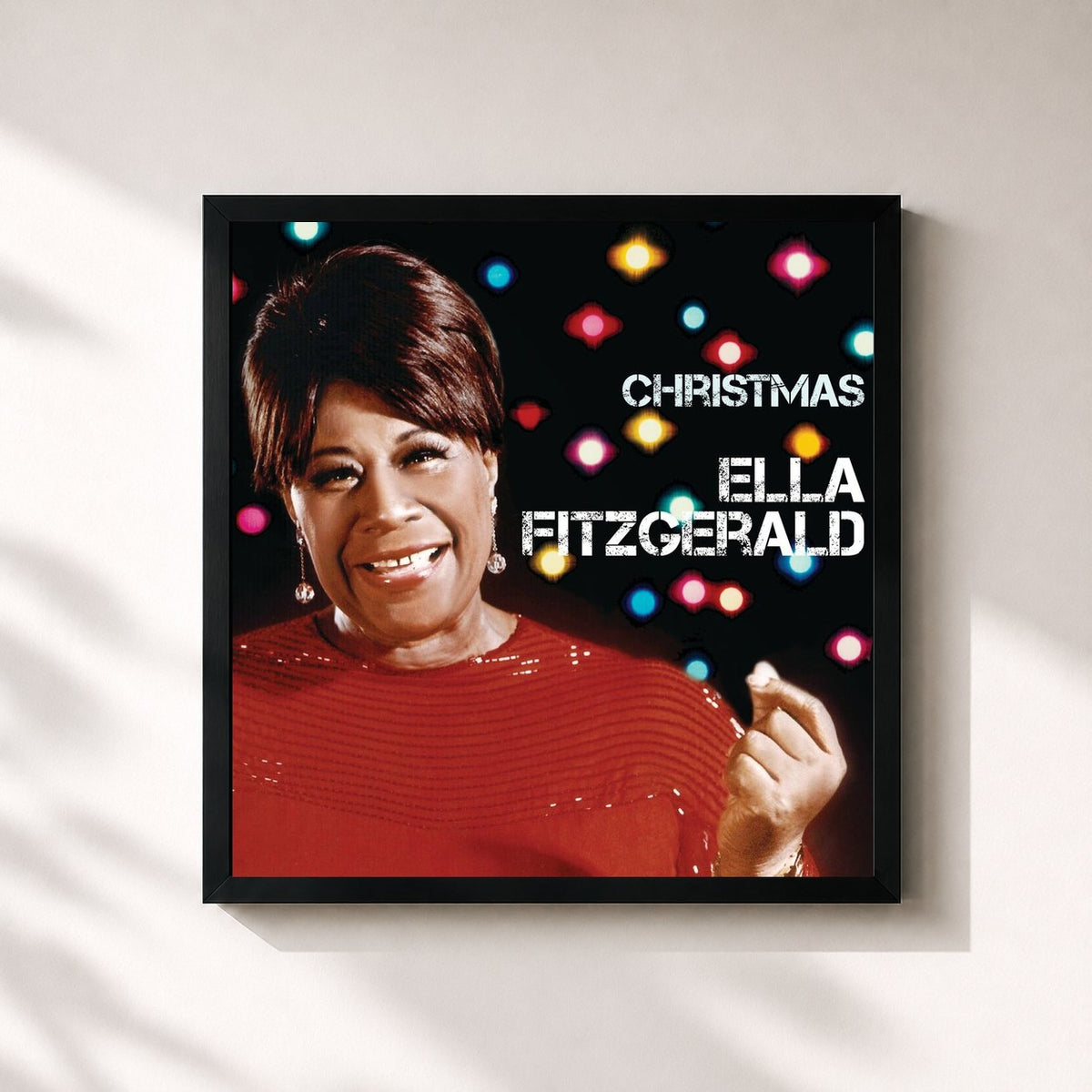 #noir Tableau carré de l'album Christmas de Ella Fitzgerald, cadre noir 32x32 cm