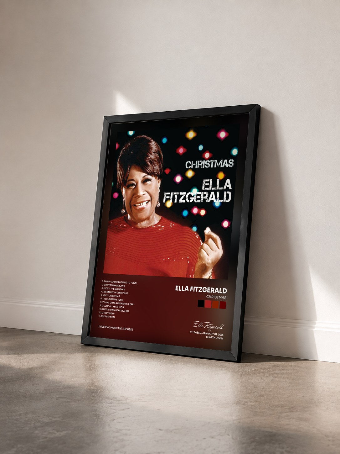 #noir Tableau de l'album Christmas de Ella Fitzgerald vu de trois quarts, cadre noir