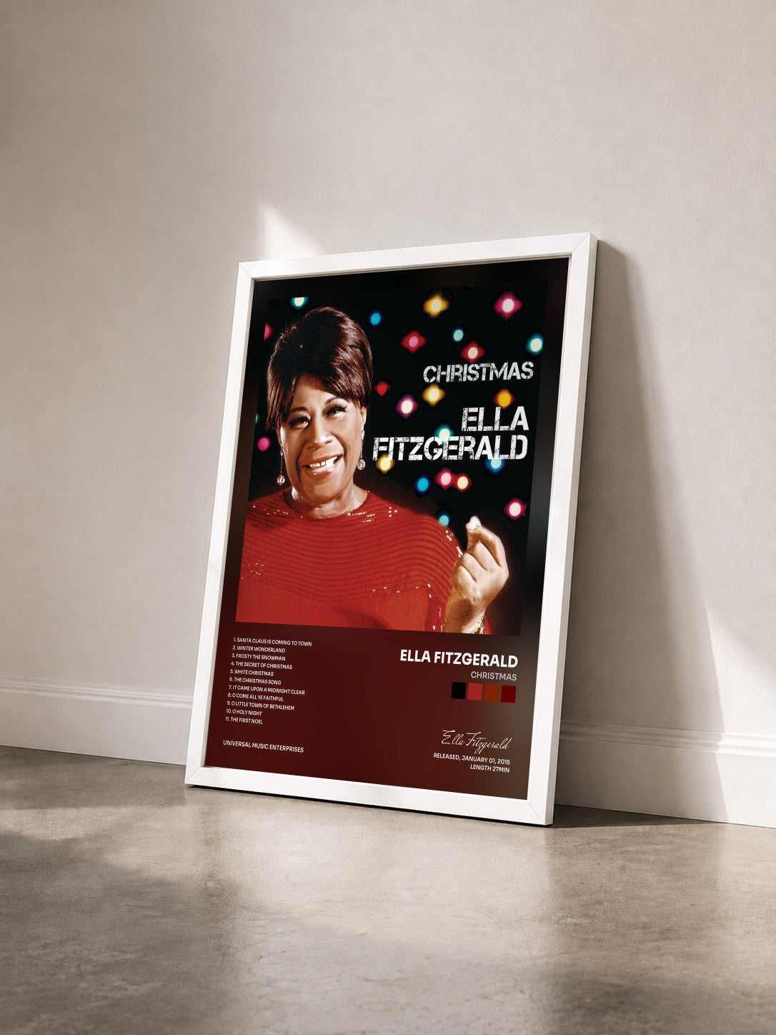 #blanc Tableau de l'album Christmas de Ella Fitzgerald vu de trois quarts, cadre blanc