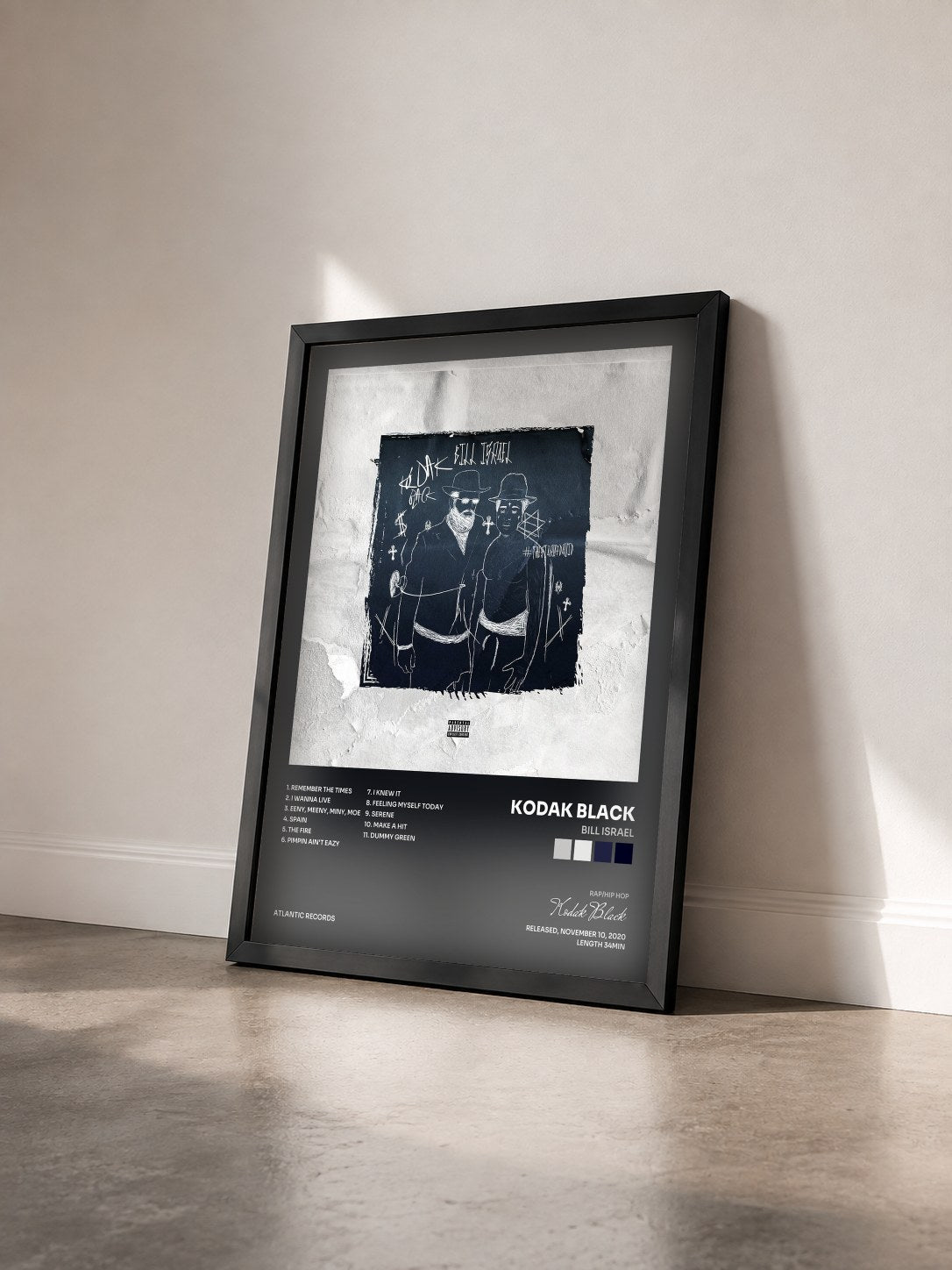 #noir Tableau de l'album Bill Israel de Kodak Black vu de trois quarts, cadre noir