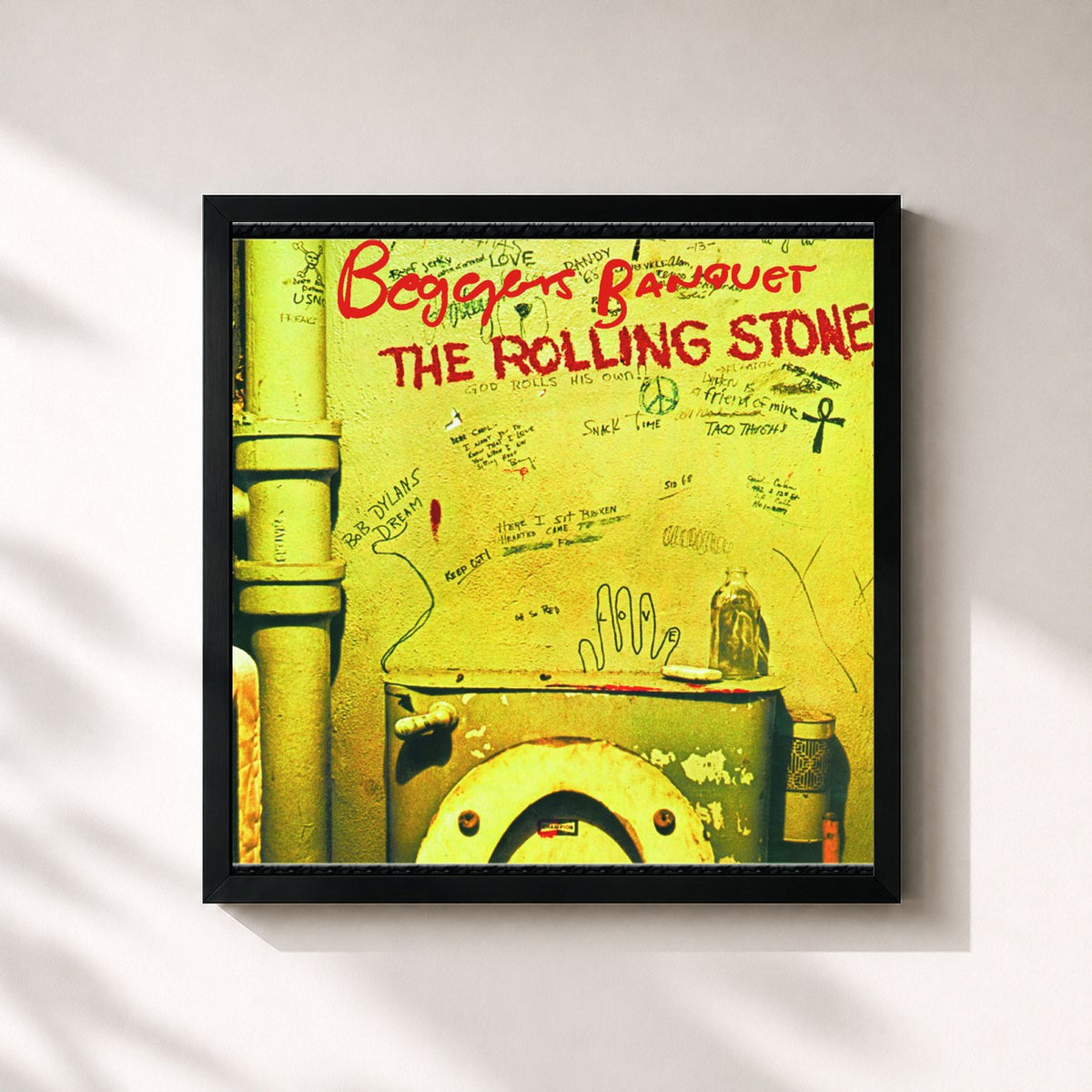 #noir Tableau carré de l'album Beggars Banquet de The Rolling Stones, cadre noir 32x32 cm