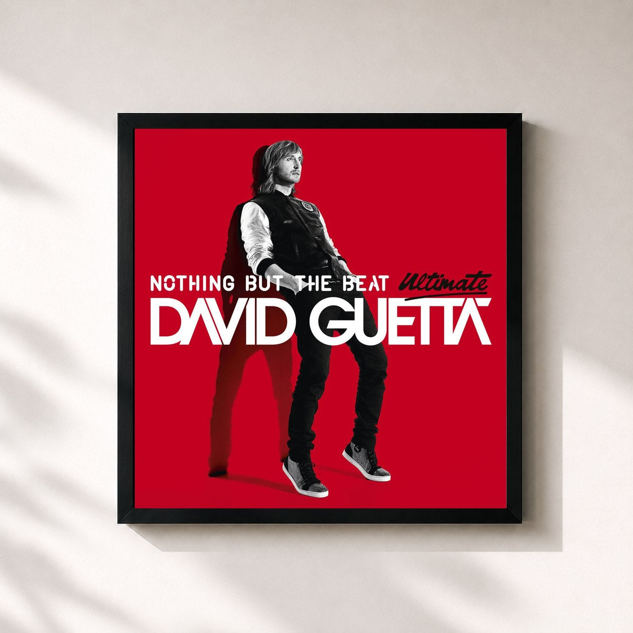 #noir Tableau carré de l'album Nothing but the Beat (Ultimate Edition) de David Guetta, cadre noir 32x32 cm