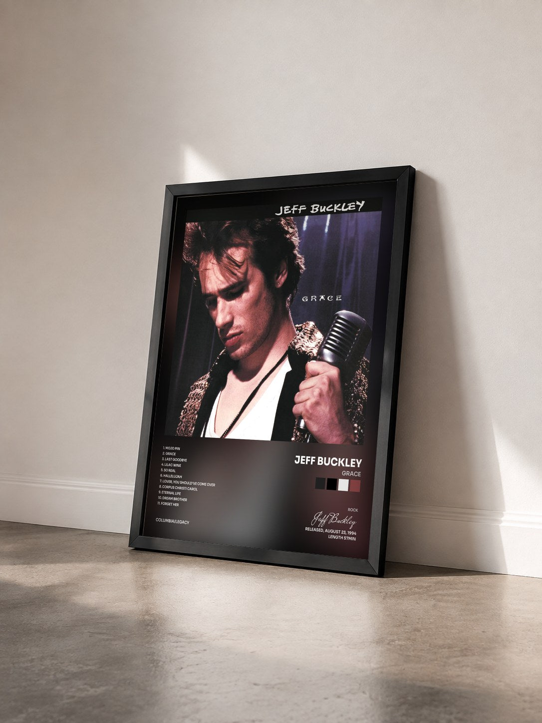 #noir Tableau de l'album Grace de Jeff Buckley vu de trois quarts, cadre noir