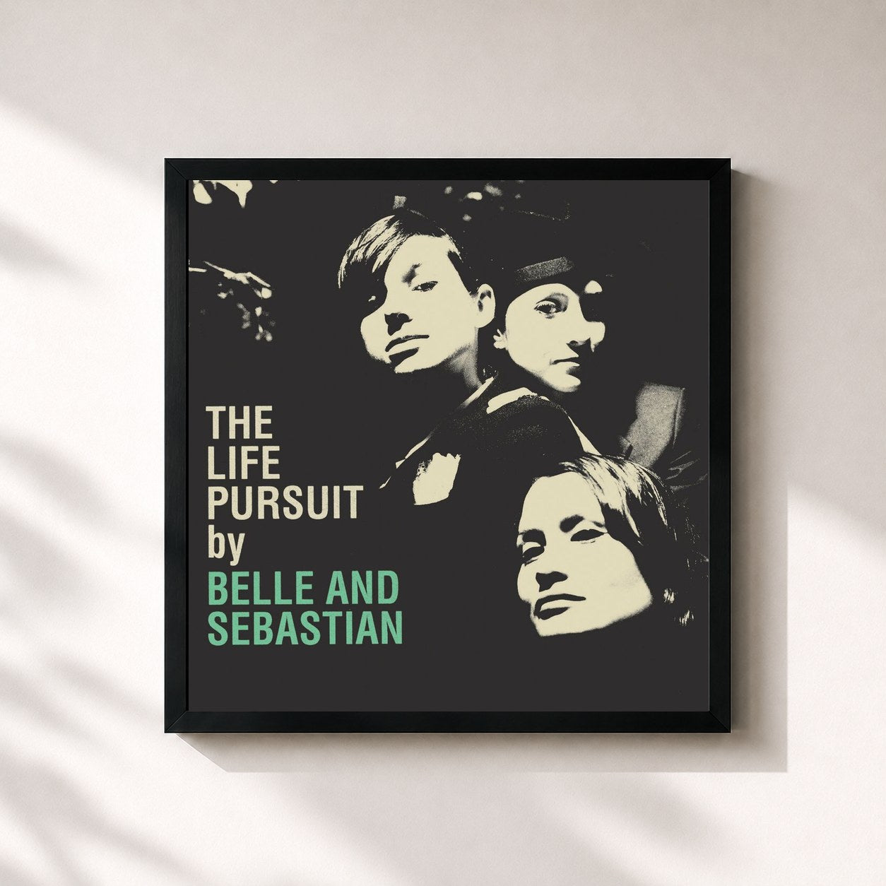 #noir Tableau carré de l'album The Life Pursuit de Belle and Sebastian, cadre noir 32x32 cm