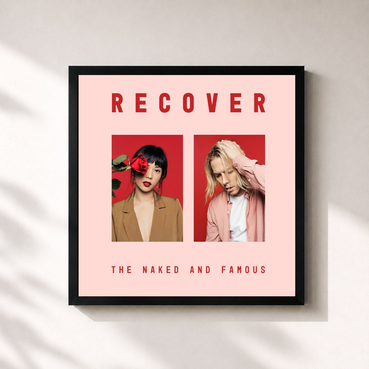 #noir Tableau carré de l'album Recover de The Naked And Famous, cadre noir 32x32 cm