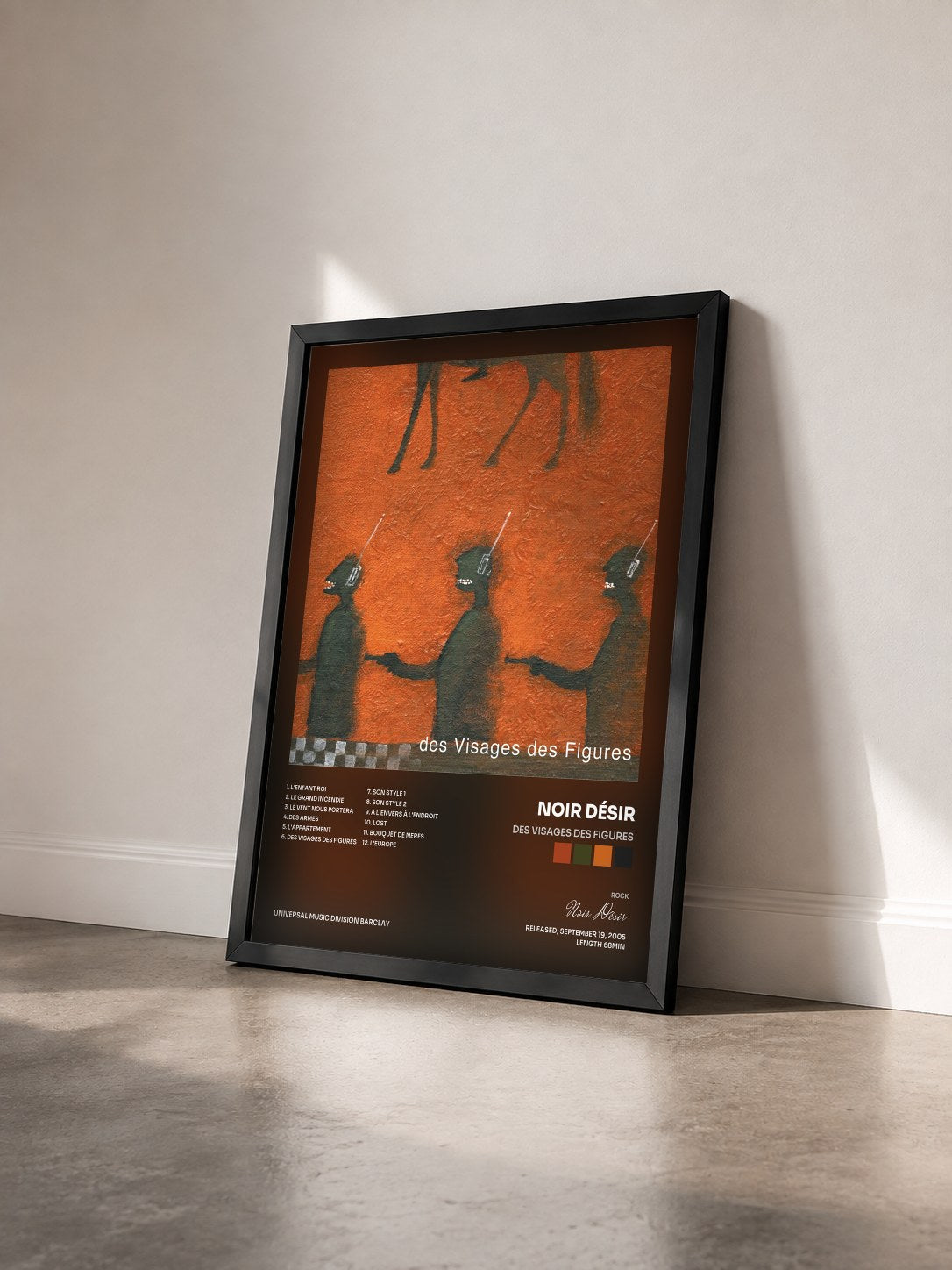 #noir Des visages des figures by Noir Désir as a framed art print seen at an angle, black frame
