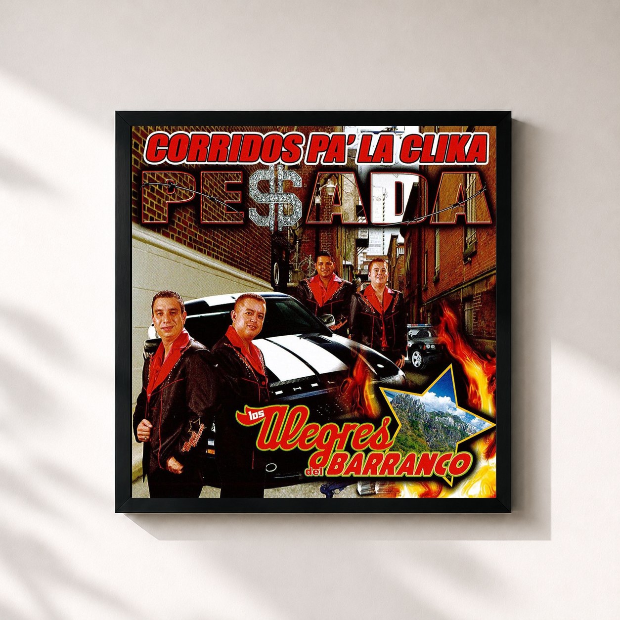 #noir Tableau carré de l'album Corridos Pa' La Clika de Los Alegres Del Barranco, cadre noir 32x32 cm