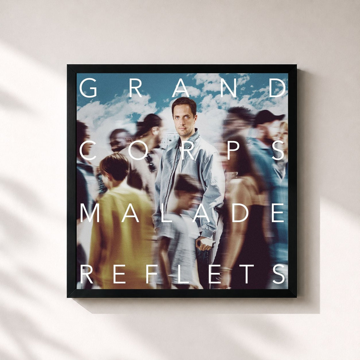 #noir Tableau carré de l'album REFLETS de Grand Corps Malade, cadre noir 32x32 cm