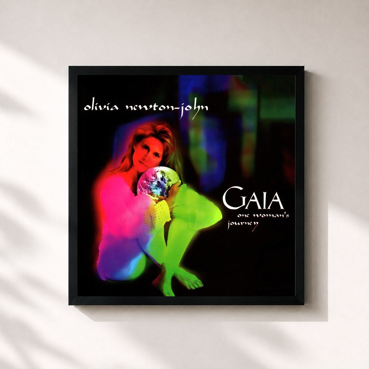 #noir Tableau carré de l'album Gaia: One Woman's Journey (Remastered 2021) de Olivia Newton-John, cadre noir 32x32 cm