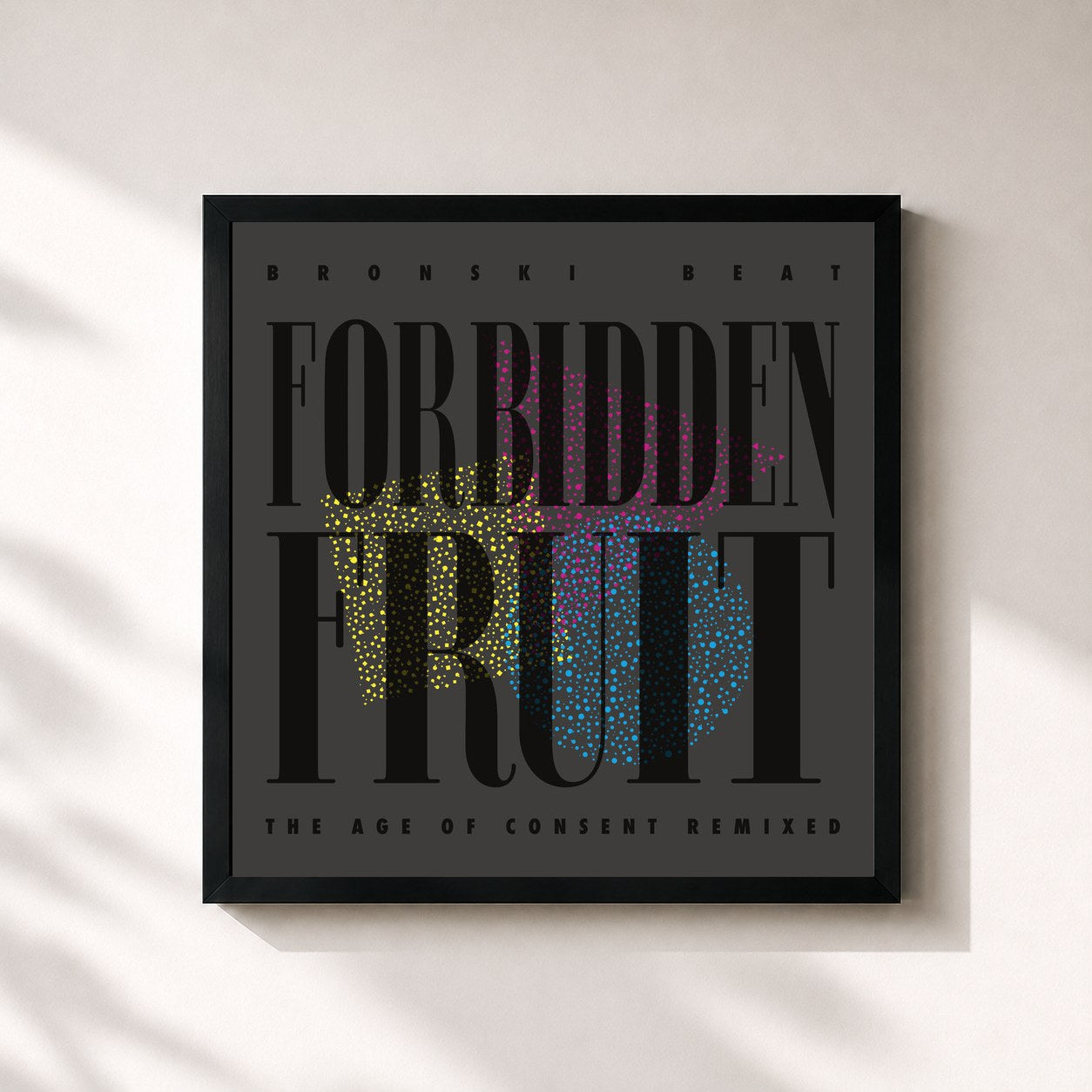 #noir Tableau carré de l'album Forbidden Fruit - The Age of Consent Remixed de Bronski Beat, cadre noir 32x32 cm