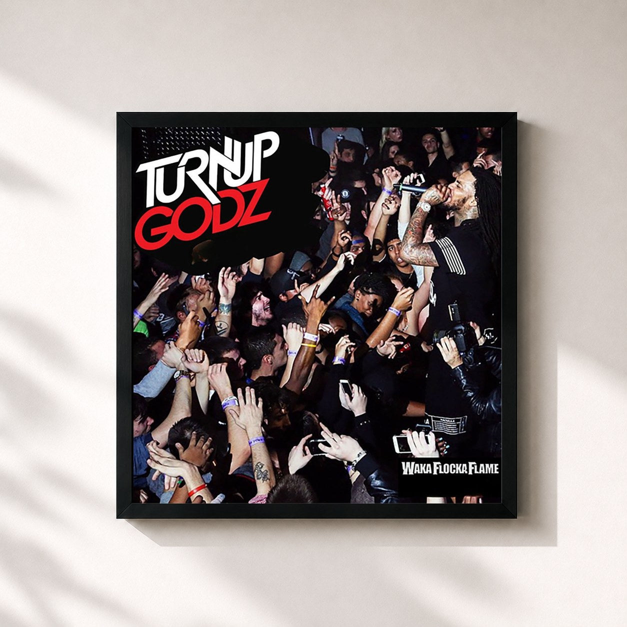 #noir Tableau carré de l'album Turn Up Godz de Waka Flocka Flame, cadre noir 32x32 cm