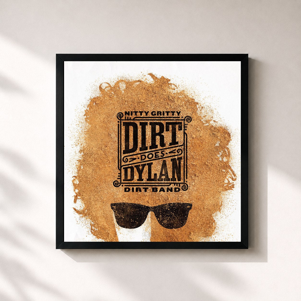 #noir Tableau carré de l'album Dirt Does Dylan de Nitty Gritty Dirt Band, cadre noir 32x32 cm