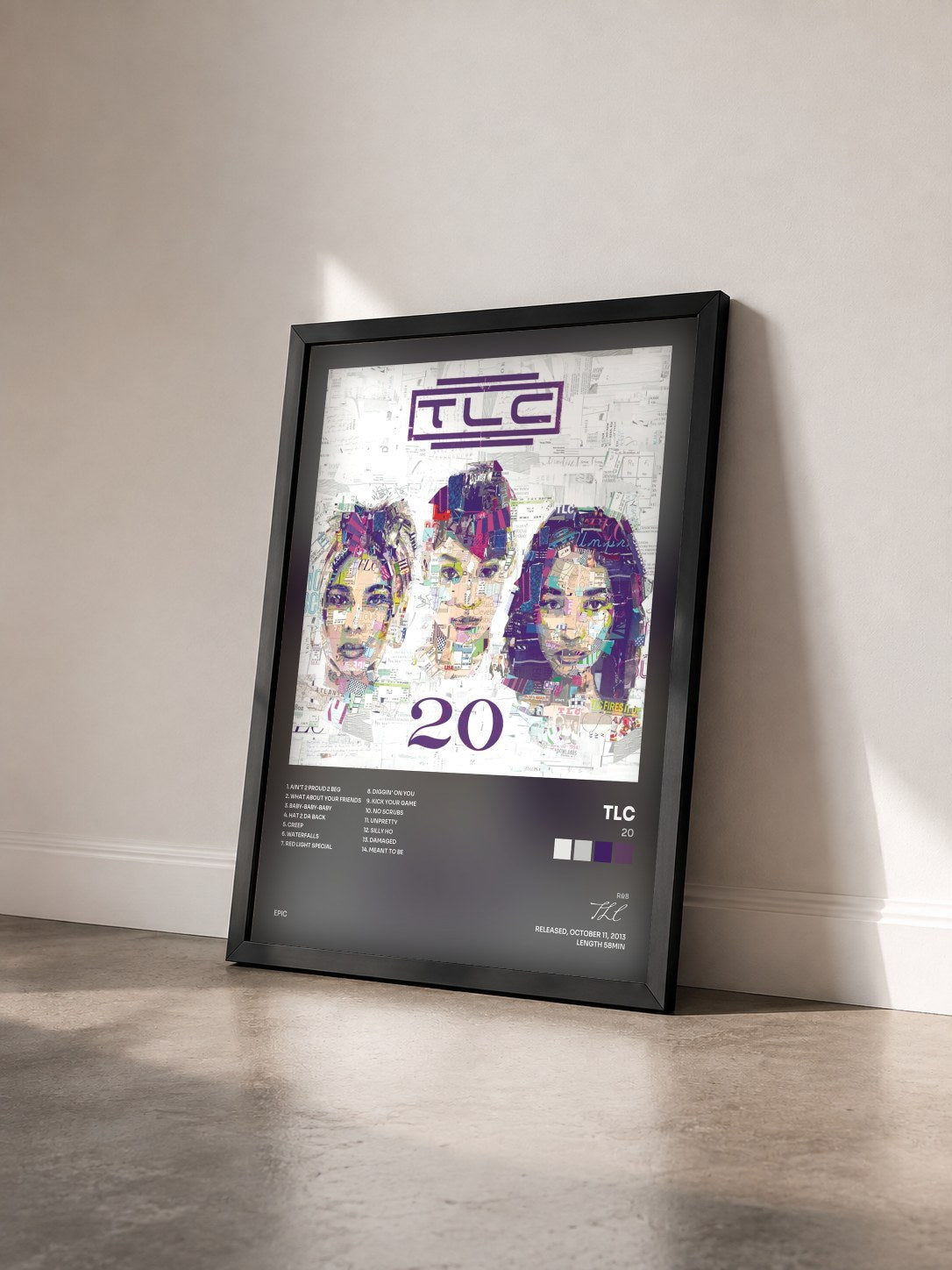#noir Tableau de l'album 20 de TLC vu de trois quarts, cadre noir