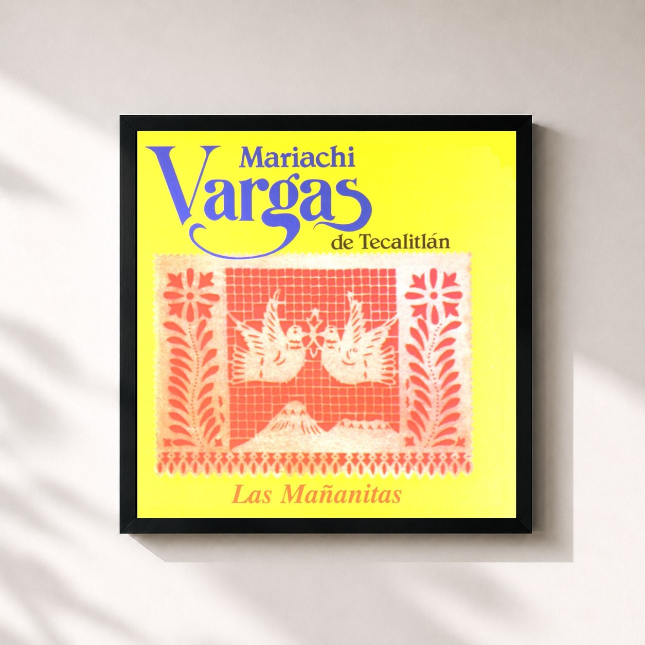 #noir Tableau carré de l'album Las Mañanitas de Mariachi Vargas De Tecalitlan, cadre noir 32x32 cm