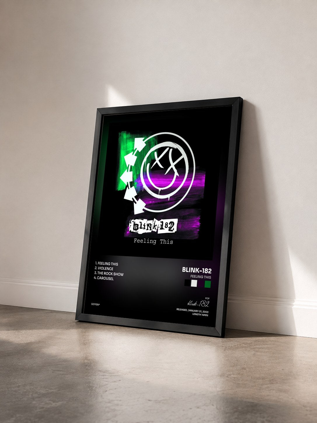 #noir Tableau de l'album Feeling This de blink-182 vu de trois quarts, cadre noir