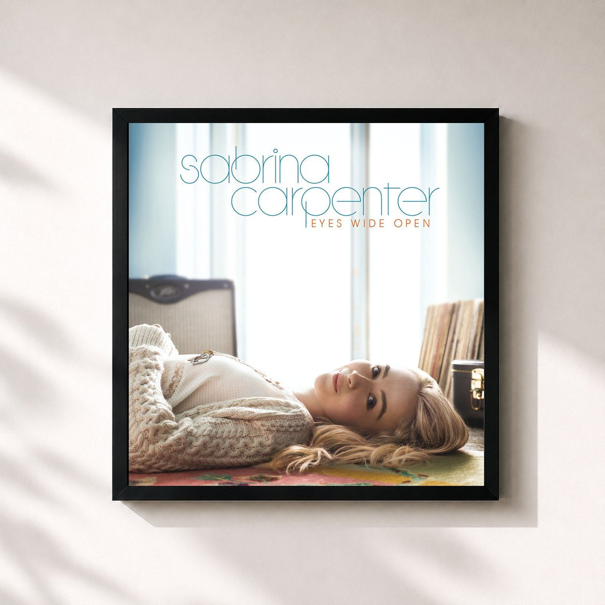 #noir Tableau carré de l'album Eyes Wide Open de Sabrina Carpenter, cadre noir 32x32 cm