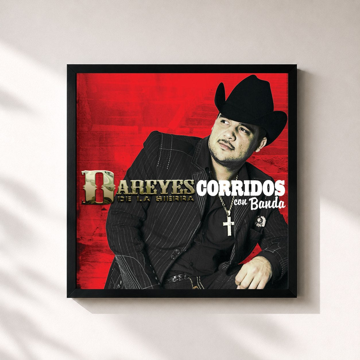 #noir Tableau carré de l'album Corridos Con Banda de Los Dareyes De La Sierra, cadre noir 32x32 cm