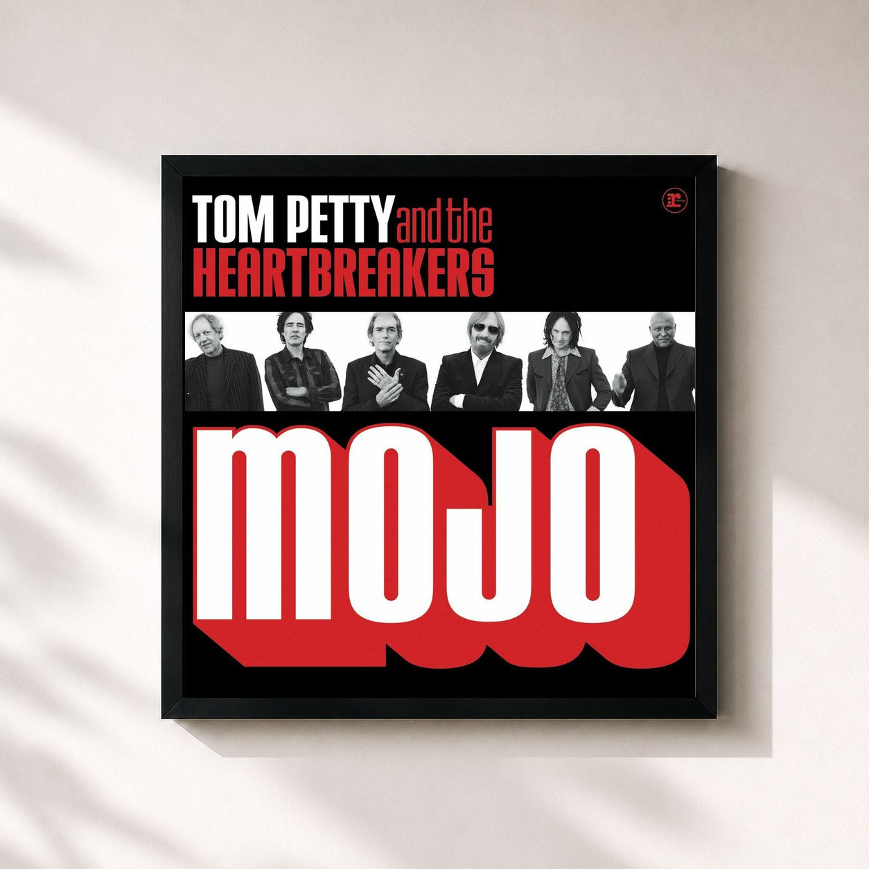 #noir Tableau carré de l'album Mojo de Tom Petty and the Heartbreakers, cadre noir 32x32 cm