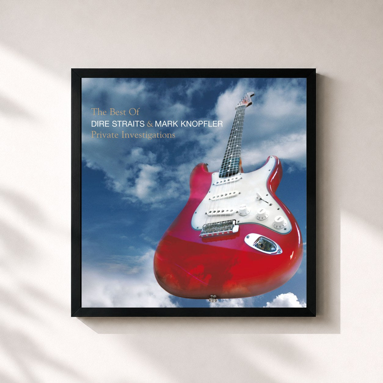 #noir Tableau carré de l'album The Best Of Dire Straits & Mark Knopfler - Private Investigations de Mark Knopfler, cadre noir 32x32 cm
