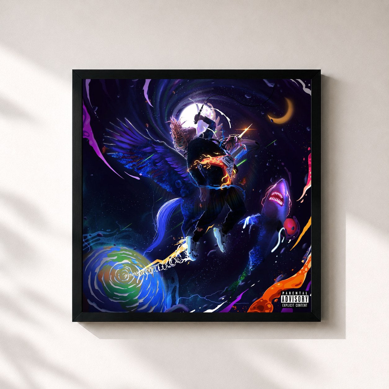 #noir Tableau carré de l'album Pegasus: Neon Shark vs Pegasus Presented By Travis Barker (Deluxe) de Trippie Redd, cadre noir 32x32 cm