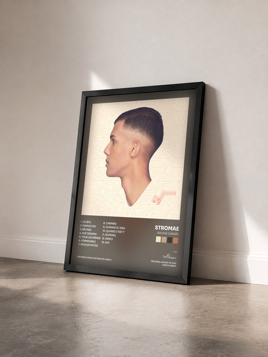 #noir Tableau de l'album racine carrée de Stromae vu de trois quarts, cadre noir