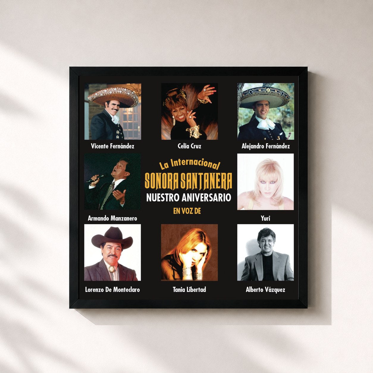 #noir Tableau carré de l'album Nuestro Aniversario de La Sonora Santanera, cadre noir 32x32 cm