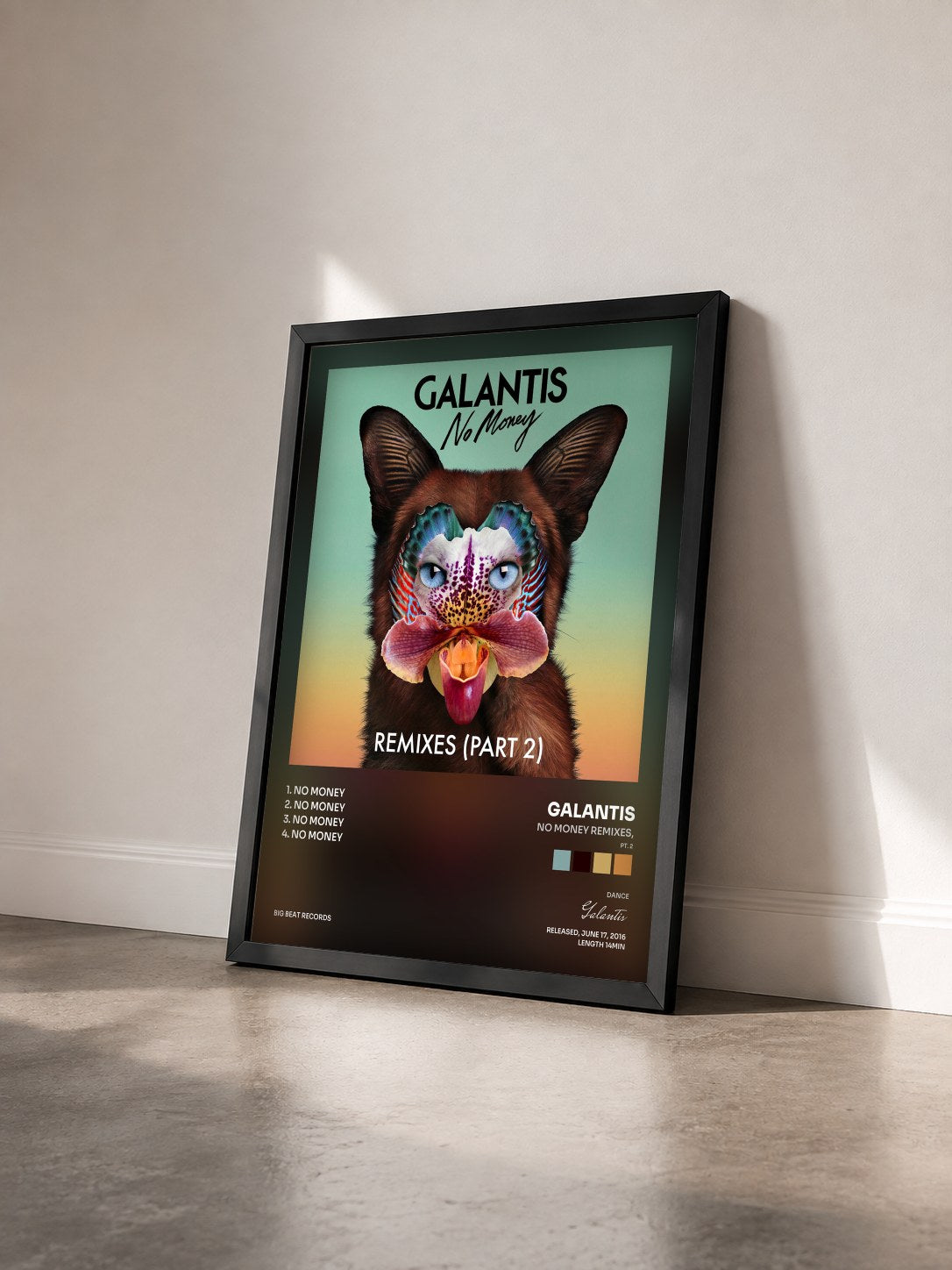 #noir Tableau de l'album No Money Remixes, (Pt. 2) de Galantis vu de trois quarts, cadre noir