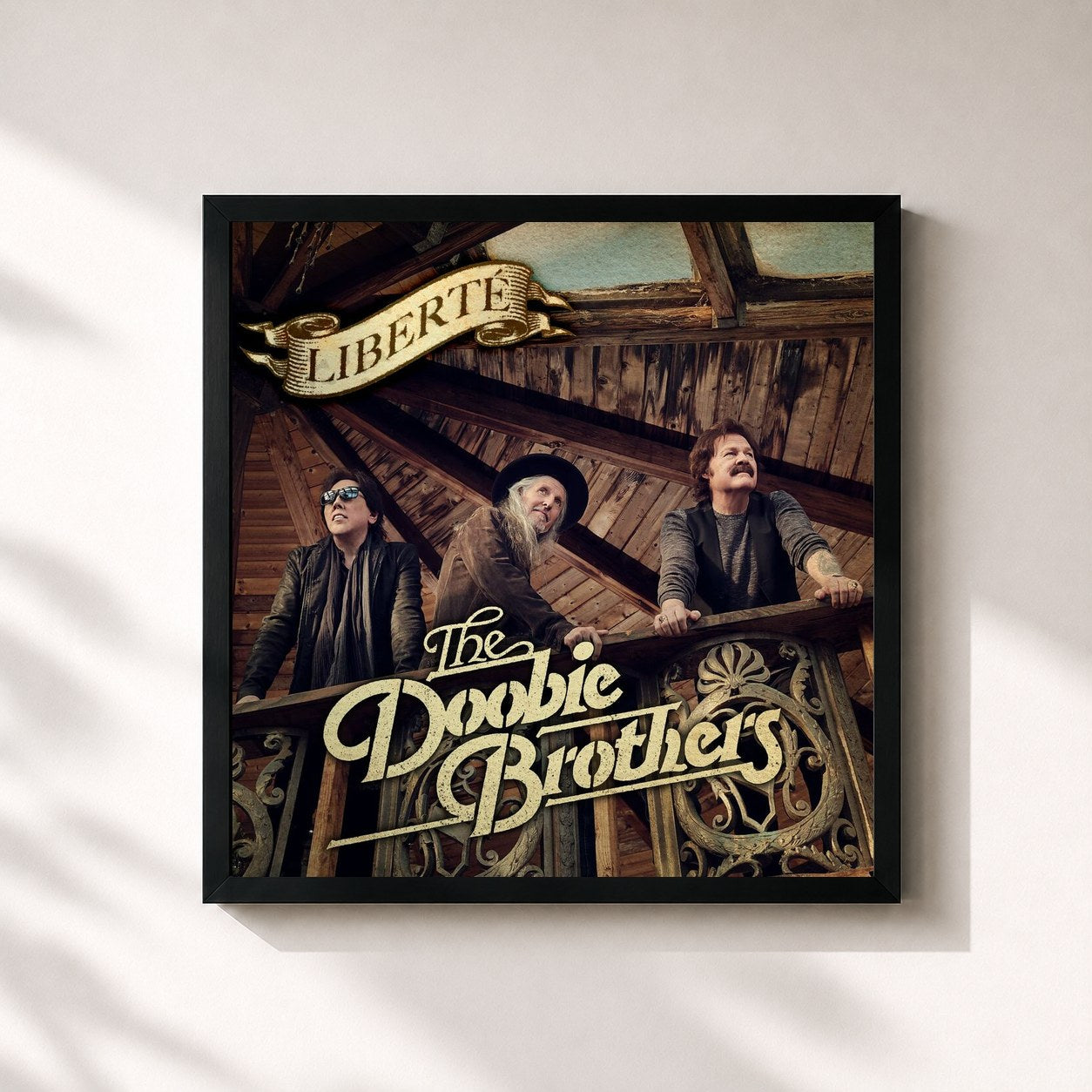 #noir Tableau carré de l'album Liberté de The Doobie Brothers, cadre noir 32x32 cm