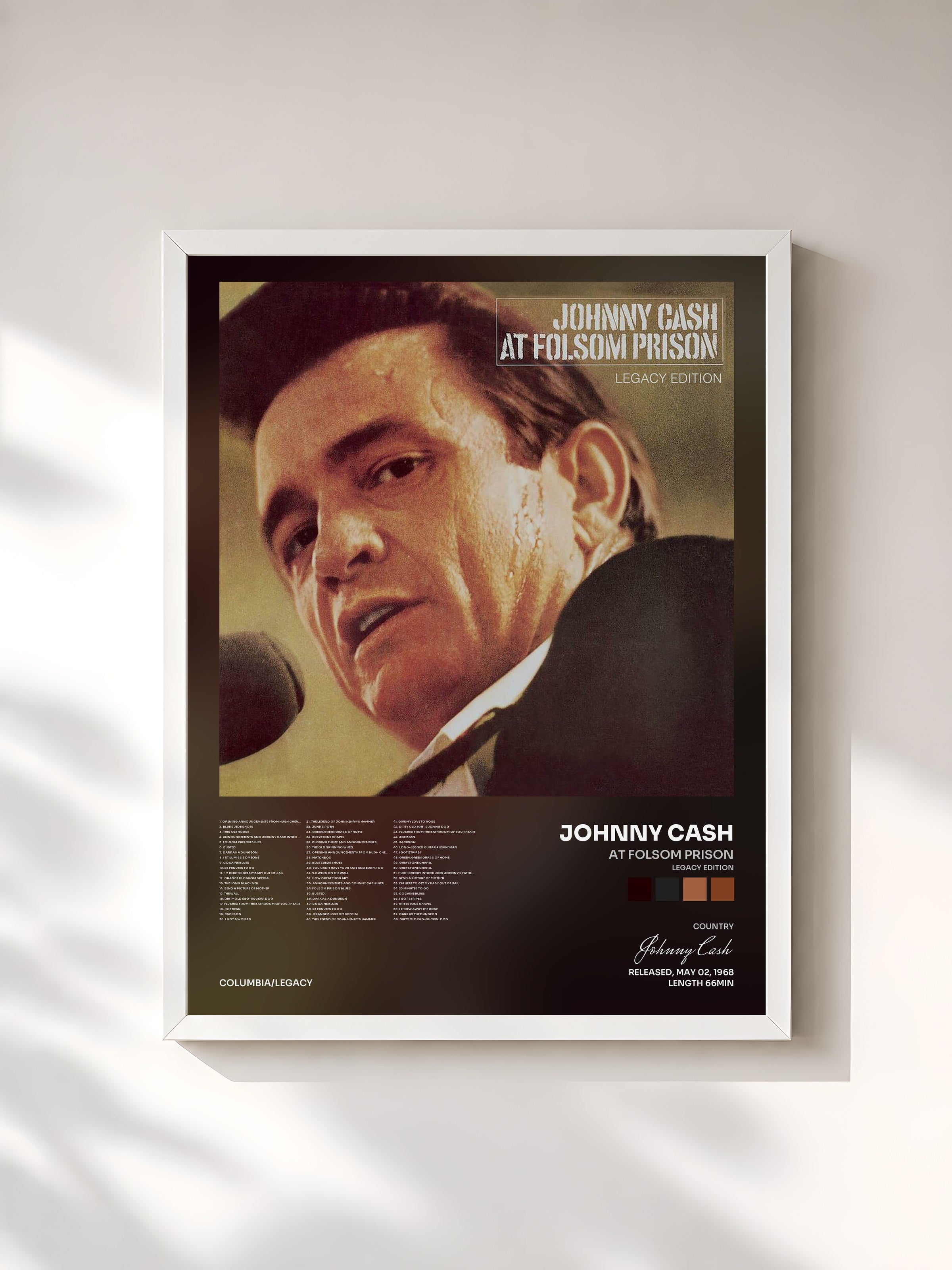 #blanc Tableau de l'album At Folsom Prison (Legacy Edition) de Johnny Cash, cadre blanc, imprimé et encadré en France