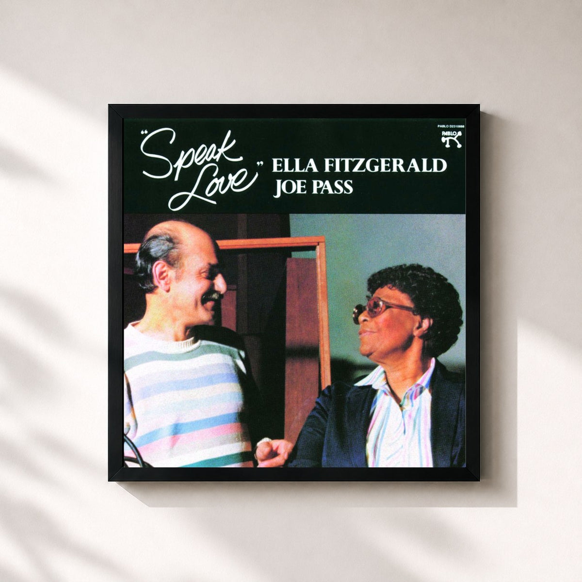 #noir Tableau carré de l'album Speak Love de Ella Fitzgerald, cadre noir 32x32 cm