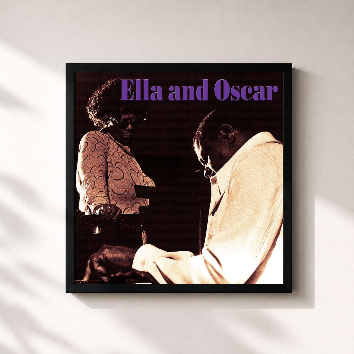 #noir Tableau carré de l'album Ella & Oscar de Ella Fitzgerald, cadre noir 32x32 cm