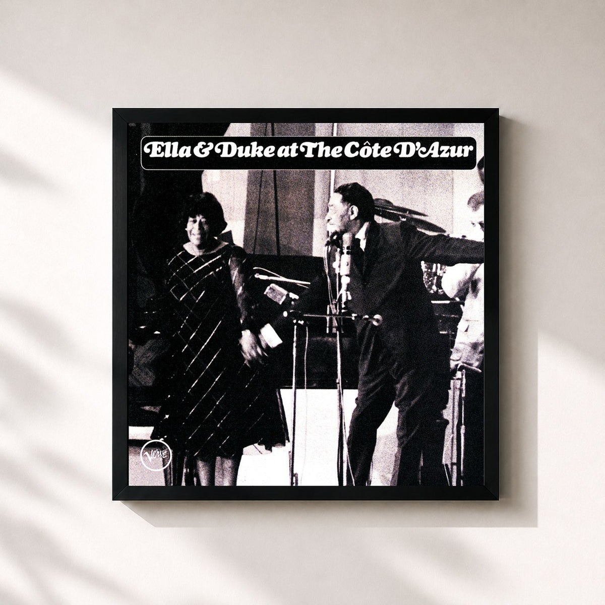 #noir Tableau carré de l'album Ella & Duke At The Cote d'Azur de Ella Fitzgerald, cadre noir 32x32 cm