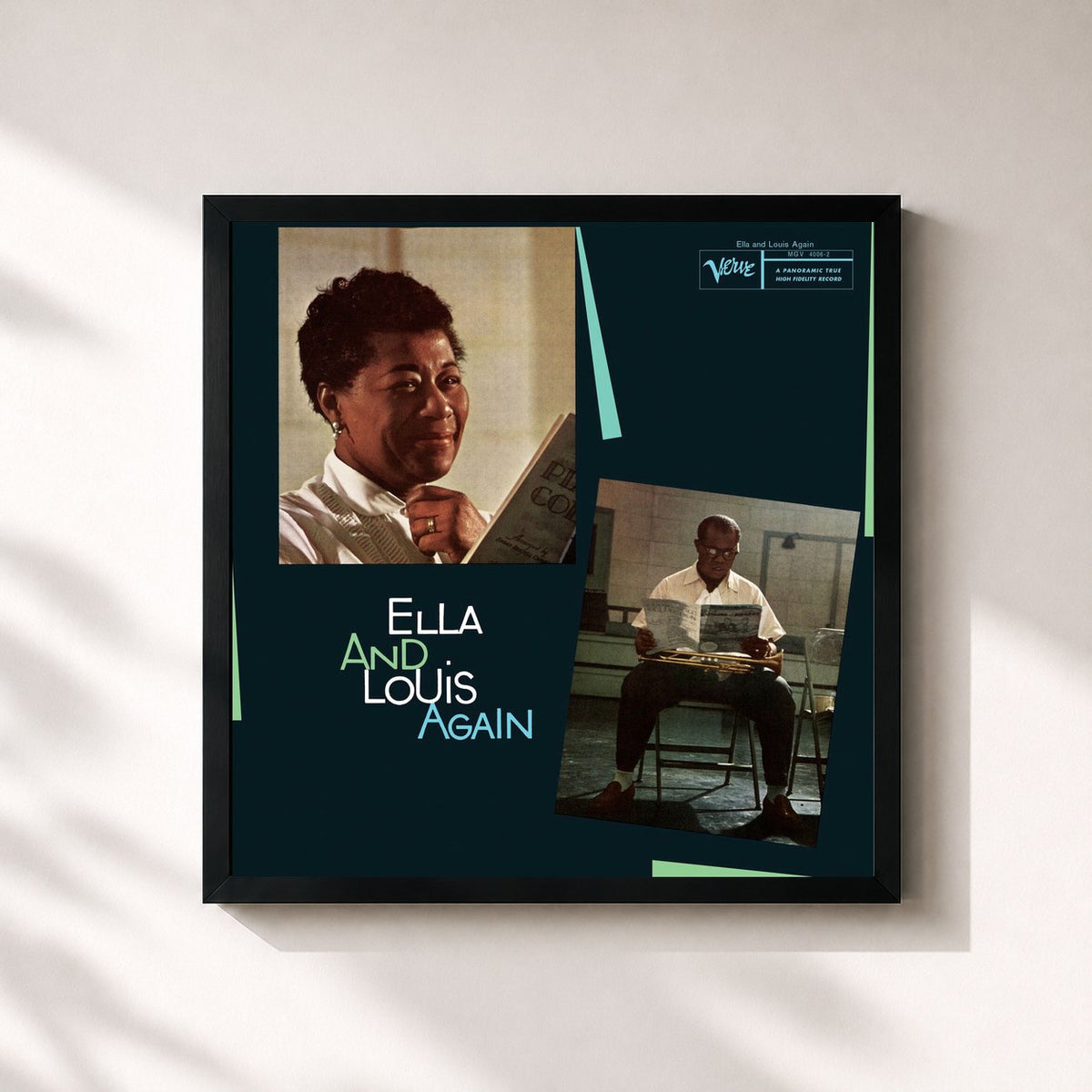 #noir Tableau carré de l'album Ella And Louis Again de Ella Fitzgerald, cadre noir 32x32 cm