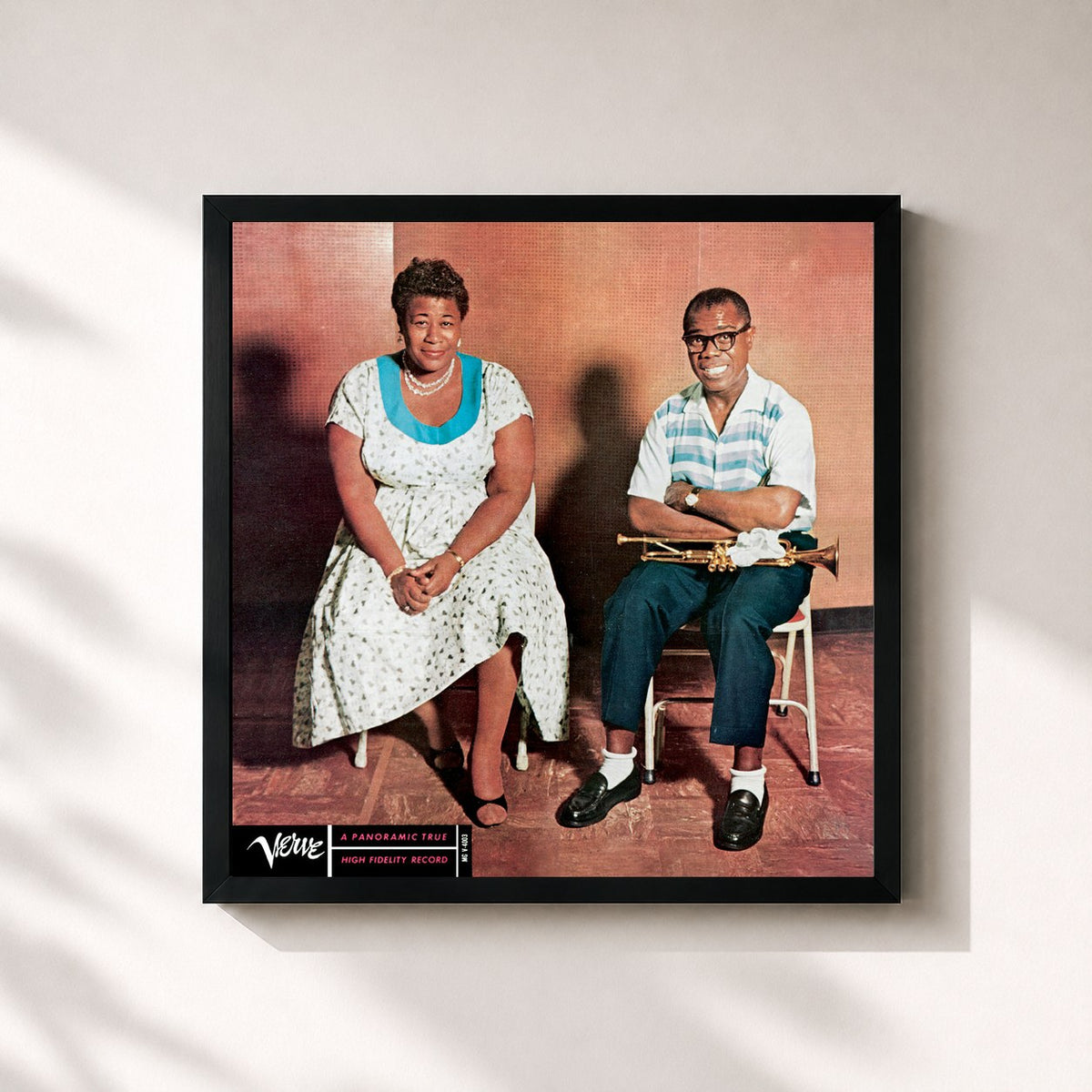 #noir Tableau carré de l'album Ella and Louis de Ella Fitzgerald, cadre noir 32x32 cm