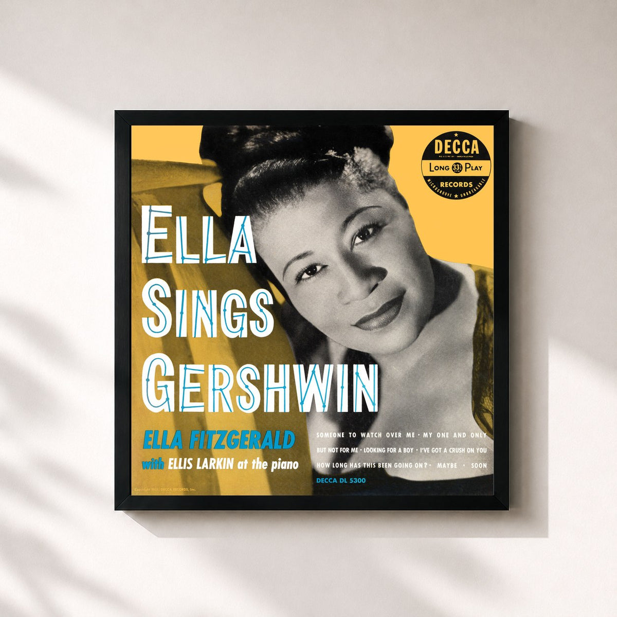 #noir Tableau carré de l'album Ella Sings Gershwin de Ella Fitzgerald, cadre noir 32x32 cm