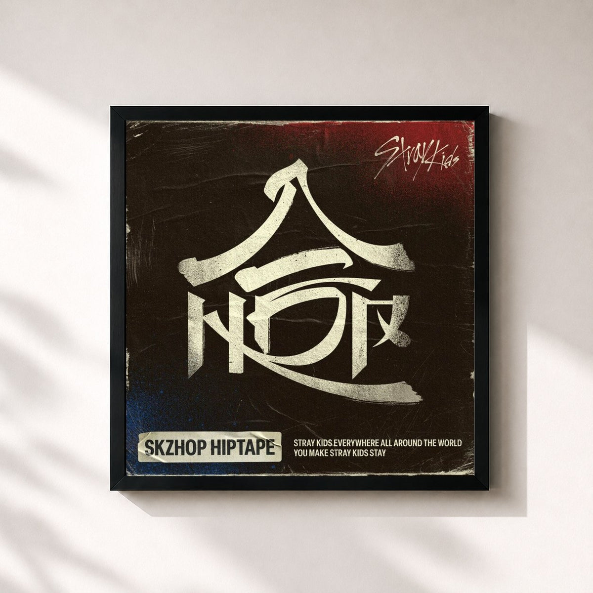 #noir Tableau carré de l'album HOP de Stray Kids, cadre noir 32x32 cm