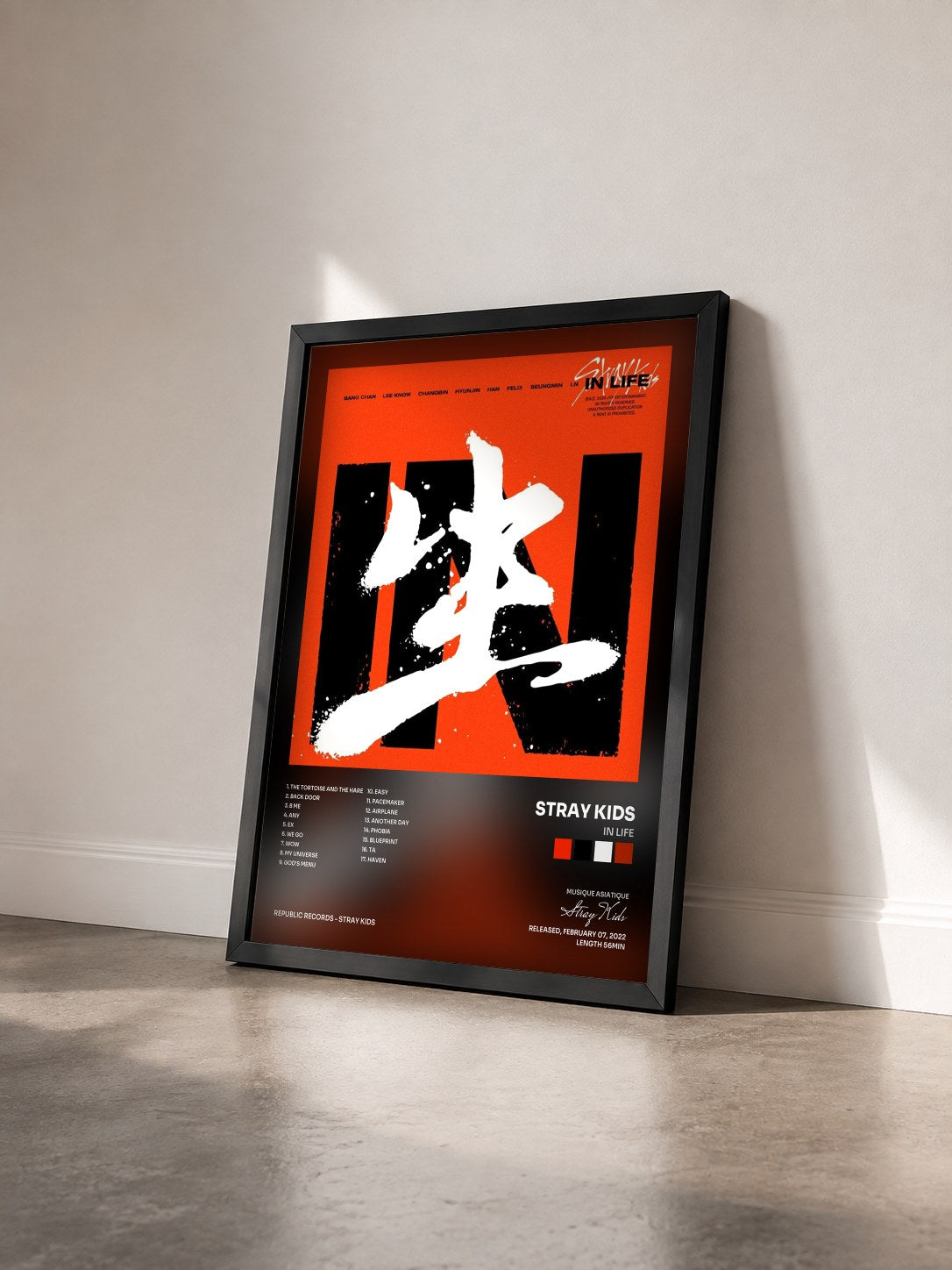 #noir Tableau de l'album IN LIFE de Stray Kids vu de trois quarts, cadre noir