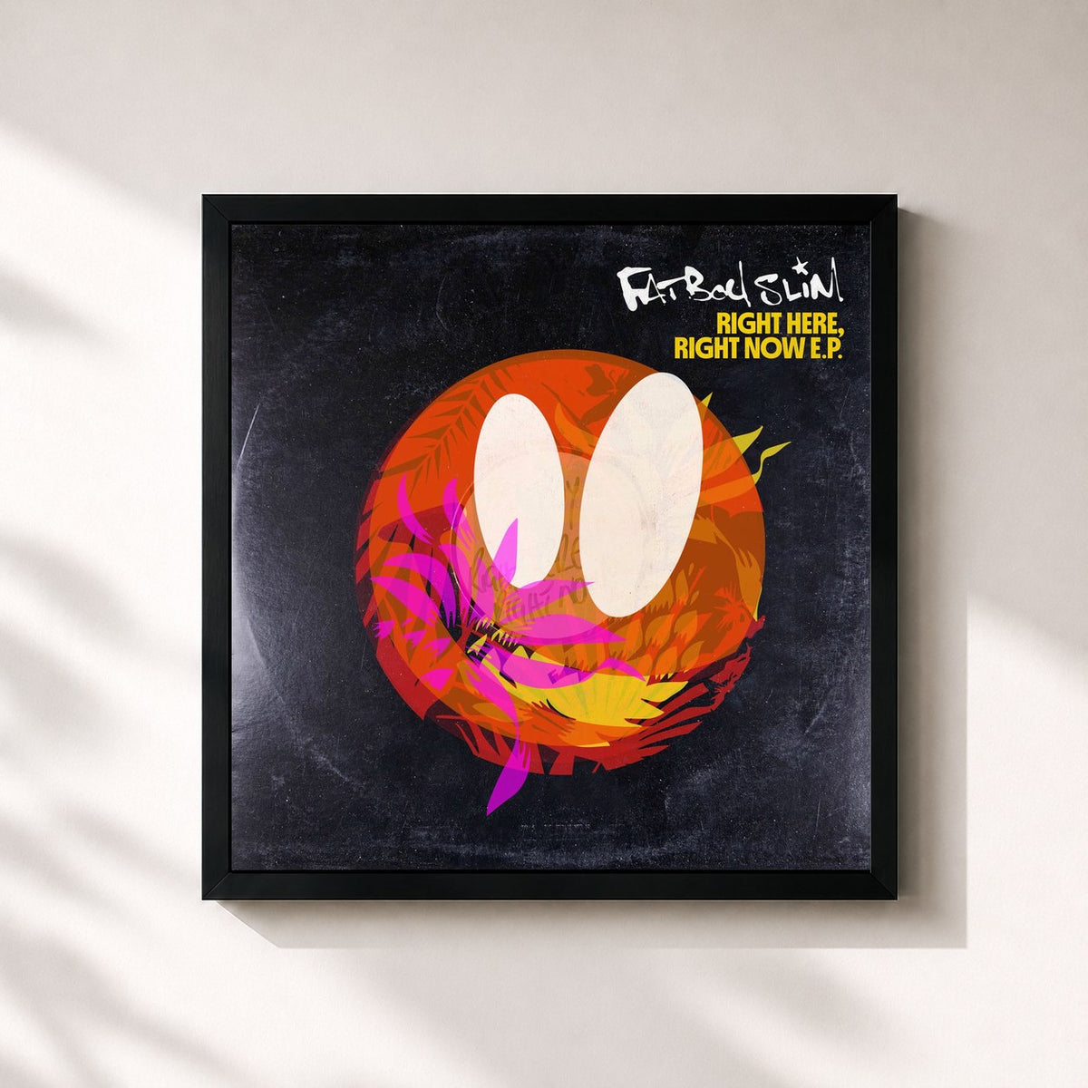 #noir Tableau carré de l'album Right Here, Right Now (EP) de Fatboy Slim, cadre noir 32x32 cm