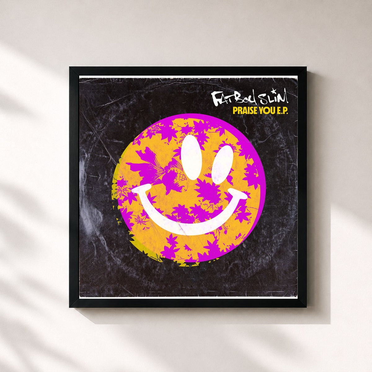 #noir Tableau carré de l'album Praise You (EP) de Fatboy Slim, cadre noir 32x32 cm