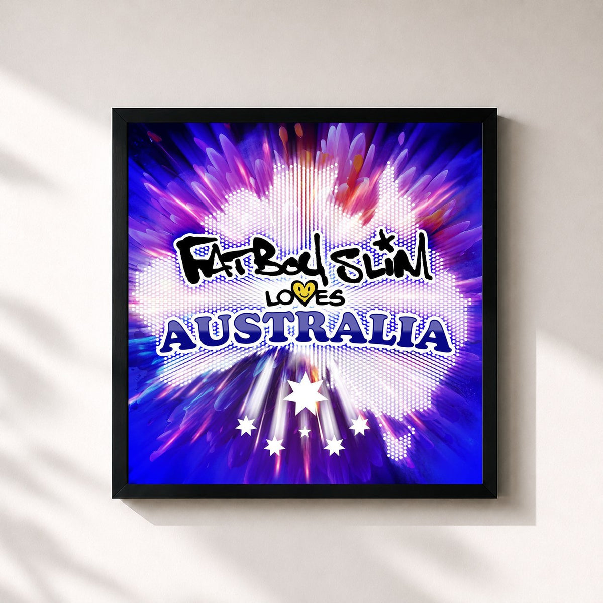#noir Tableau carré de l'album Fatboy Slim Loves Australia de Fatboy Slim, cadre noir 32x32 cm