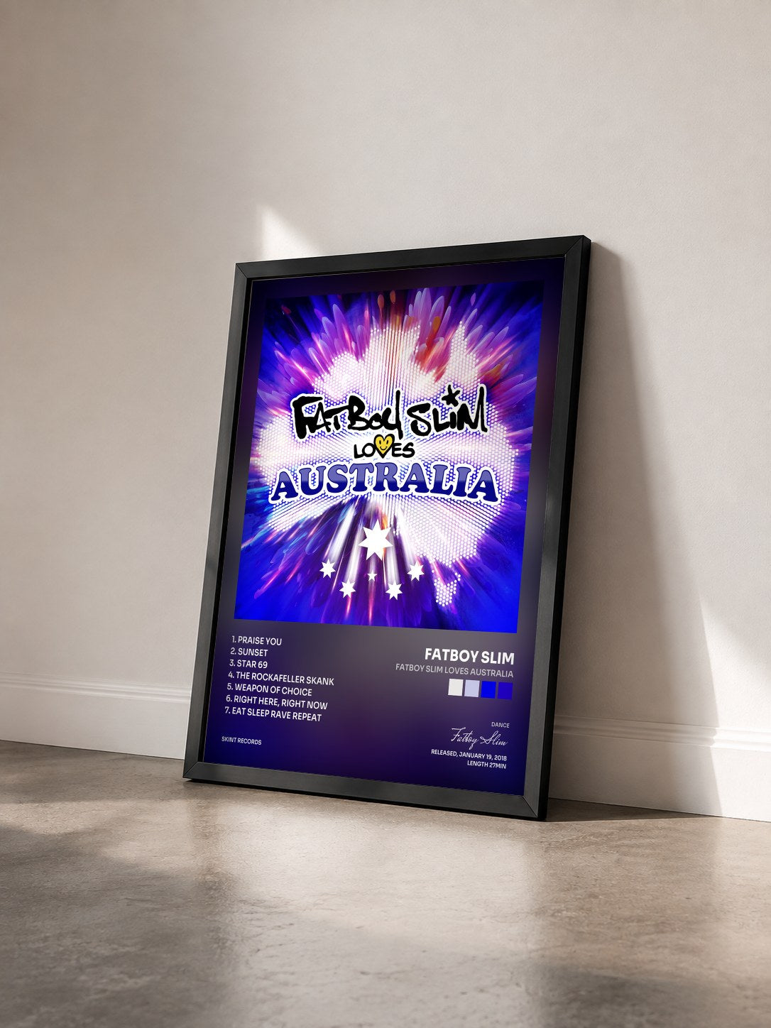 #noir Tableau de l'album Fatboy Slim Loves Australia de Fatboy Slim vu de trois quarts, cadre noir
