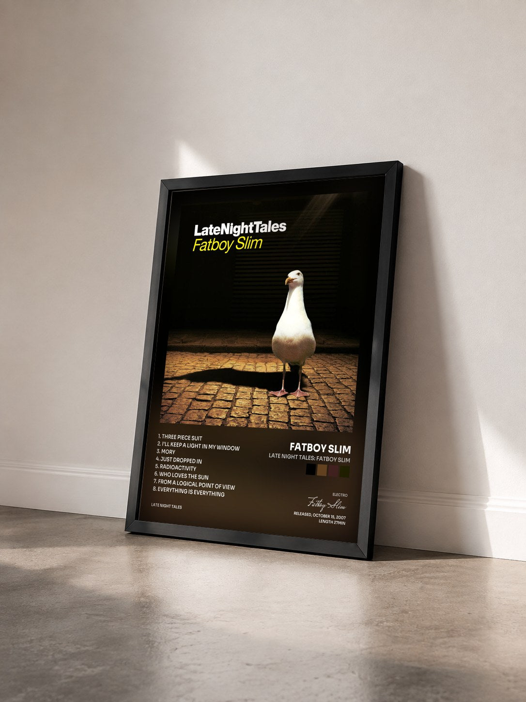 #noir Tableau de l'album Late Night Tales: Fatboy Slim de Fatboy Slim vu de trois quarts, cadre noir